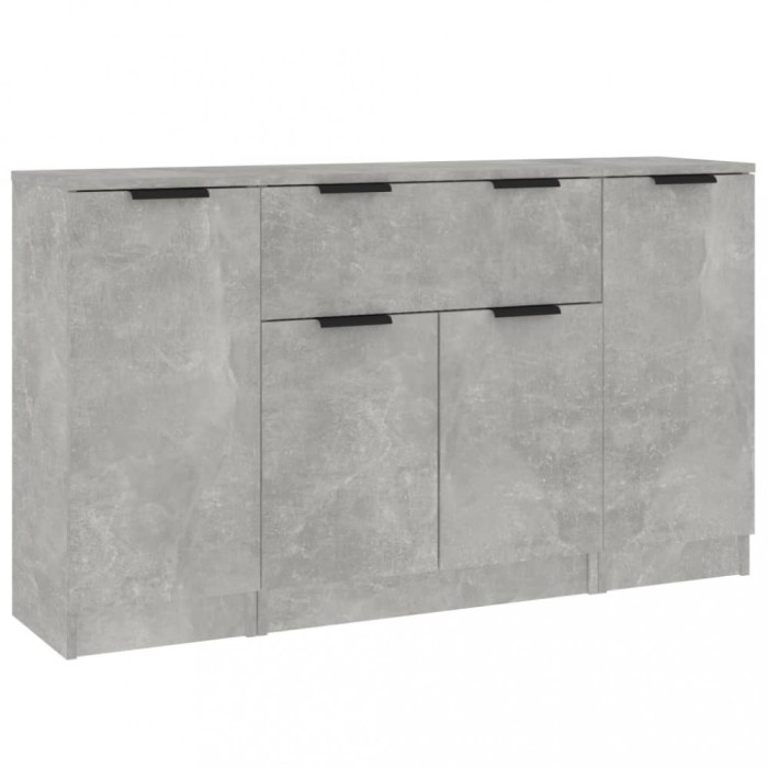 Servante, 3 piese, gri beton, lemn prelucrat