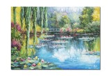 Cumpara ieftin Tablou peisaj cu nuferi si pod japonez pictat manual, Colt de rai, 70x50cm ulei pe panza, Valentin Pop
