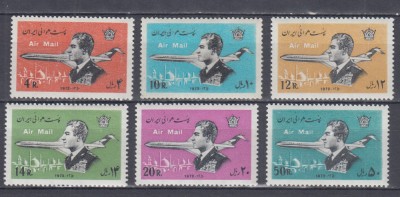 IRAN 1974 POSTA AERIANA MOHAMMAD REZA SHAH PAHLAVI MICHEL 1710/1715 SERIE MNH foto