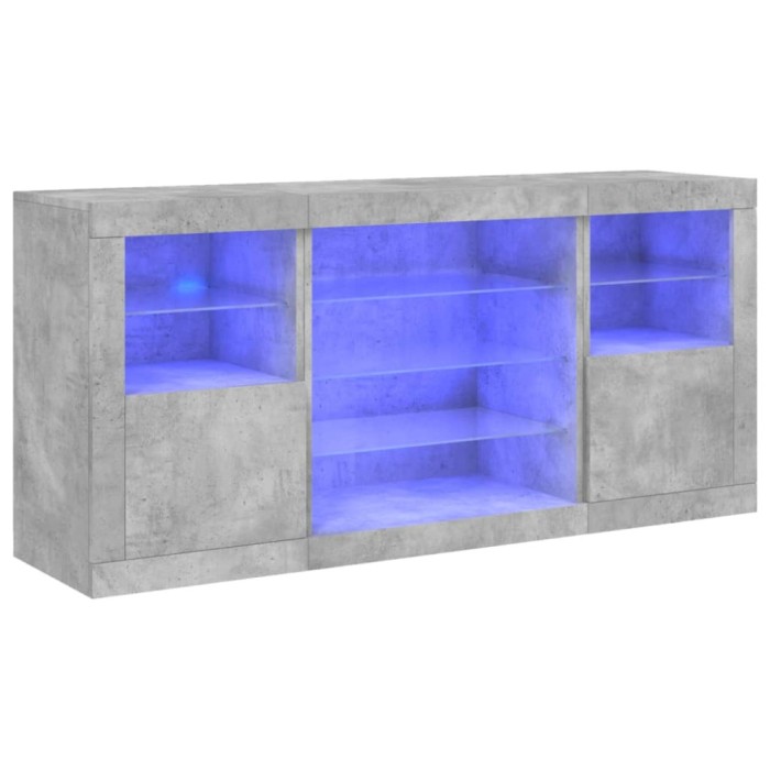 Servanta cu lumini LED, gri beton, 142,5x37x67 cm