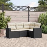 Cumpara ieftin Set mobilier de grădină cu perne, 4 piese, negru, poliratan