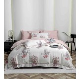 Lenjerie de lux pentru pat dublu,bumbac finet,6 piese,cearceaf cu elastic,alba roz,cu flori-A1016