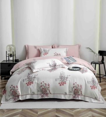 Lenjerie de lux pentru pat dublu,bumbac finet,6 piese,cearceaf cu elastic,alba roz,cu flori-A1016 foto
