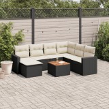 vidaXL Set mobilier de grădină cu perne, 8 piese, negru, poliratan