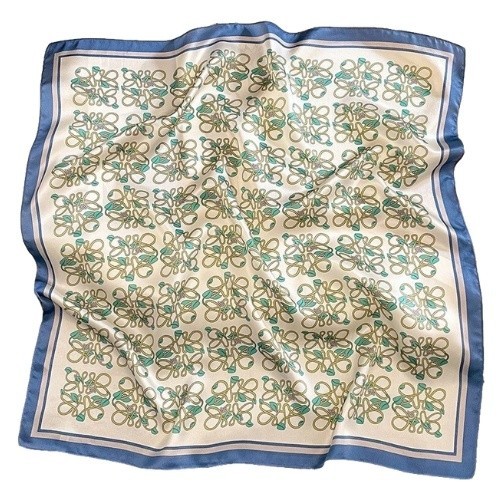 Esarfa satin Vine cu imprimeu elegant verde-albastru