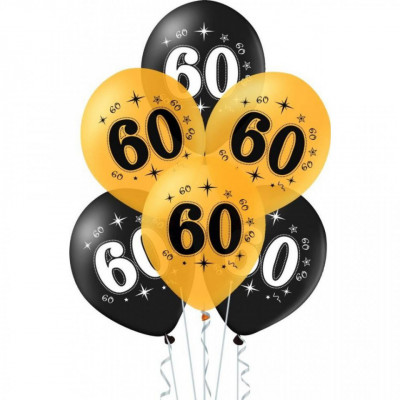 Set 10 baloane 60 ani negru si auriu 30cm foto