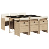Cumpara ieftin Set de masa pentru gradina, 7 piese, cu perne, bej, poliratan