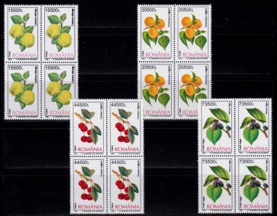 RO 2002 / LP 1596 , &amp;quot;Fructe&amp;quot; , serie in bloc de 4 , MNH foto