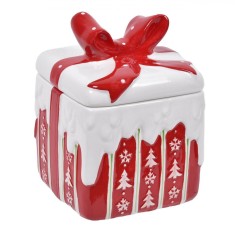 Cutie Biscuiți, Model Cadou, Ceramică, Culoare Roșu și Alb, 14x20,5cm, Crăciun