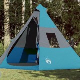 Cort Camping 7 Persoane vidaXL, Albastru 350x350x280cm, Impermeabil, Taffeta 185T, Portabil, Ventilatie Buna, Usor de Transportat