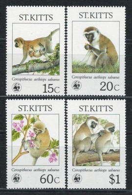 St Kitts 1986 Mi 184/87 MNH - WWF: Maimute Guenons foto