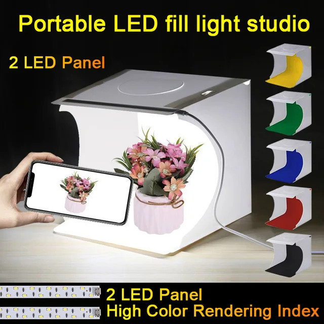 2* 20cm Mini cutie luminoasă pliabilă de studio difuză cu lumină LED negru albă