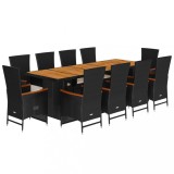 Cumpara ieftin Set mobilier de exterior cu perne, 11 piese, negru, poliratan