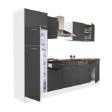 Mobilă de bucătărie Yorki 280, corp alb, față antracit satinat, frigider cu congelator superior