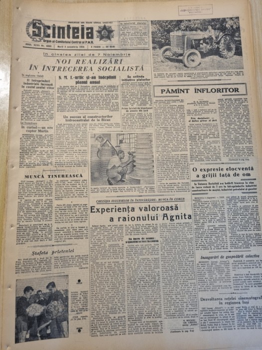 scanteia 4 noiembrie 1958-art. raionul agnita,cluj,tractorul utos-26,