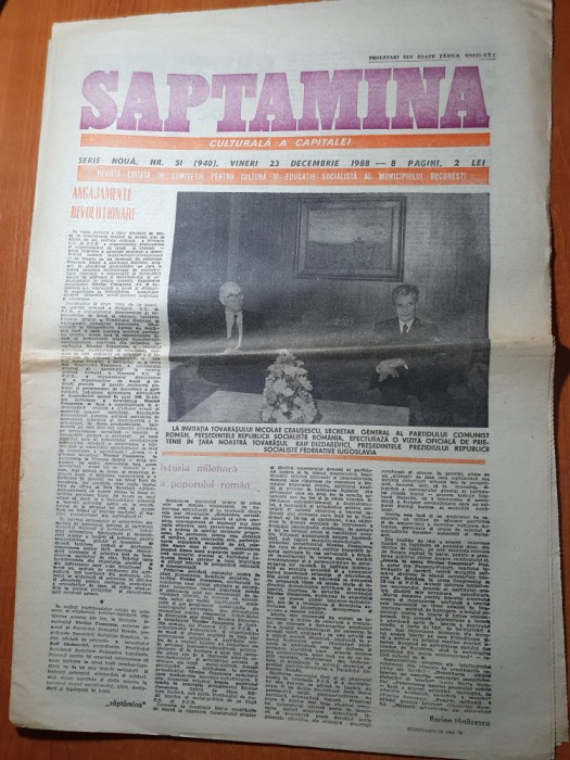 saptamana 23 decembrie 1988-articol nadia comaneci,filmul chirita la iasi