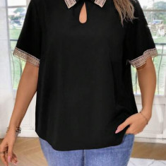 Bluza cu maneca scurta si guler, negru, dama, Shein