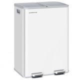 SONGMICS Cos de gunoi 2x30L, cu 2 compartimente, capac soft-close si galeti interioare, otel, alb mat