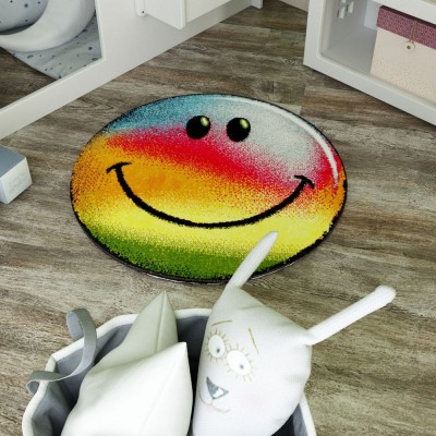 Covor Rotund Camera Copii Model Curcubeu 11087-160, Marime 67 x 67 cm, Multicolor, Inaltime Fir 9 mm, Antialergic, Polipropilena, Gradinita, Cresa, Lo foto