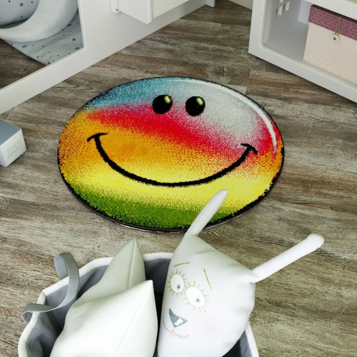 Covor Rotund Camera Copii Model Curcubeu 11087-160, Marime 67 x 67 cm, Multicolor, Inaltime Fir 9 mm, Antialergic, Polipropilena, Gradinita, Cresa, Lo