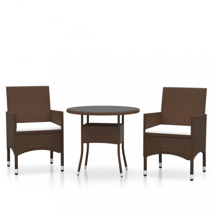 Set mobilier bistro, 3 piese, maro, poliratan/sticla securizata