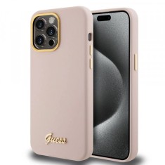 Husa pentru Apple iPhone 15 Pro Max, Guess, Script Metal Logo &amp; Frame, Roz Deschis