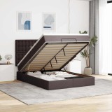 Cadru Pat Otoman vidaXL 140x190 cm, Tesatura Maro Inchis, Saltea Arcuri, Depozitare, Topper Inclus