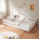 Pat copii Montessori Tanna 120x200 cm alb, din lemn, cu protectie