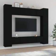 vidaXL Set dulap TV, 8 piese, negru, lemn prelucrat