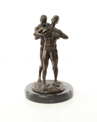 Doi barbati - statueta erotica pe soclu din marmura EC-21 foto