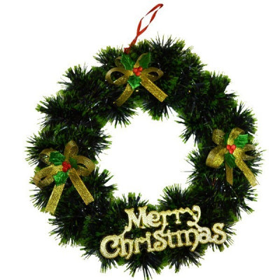 Coronita decorativa Merry Christmas, model ramuri si fundite aurii, 24 cm foto