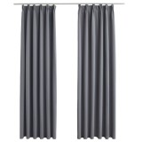 Draperii opace cu c&acirc;rlige, 2 buc., gri, 140 x 245 cm