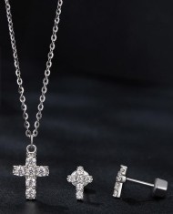 Set Bijuterii Argint 925 cu Moissanite: Crucile Delicate cu &Icirc;nchidere Screw