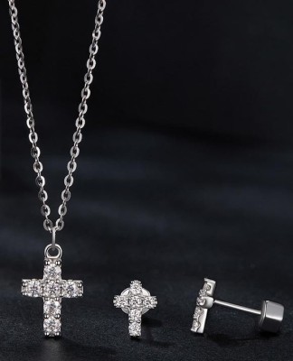 Set Bijuterii Argint 925 cu Moissanite: Crucile Delicate cu &amp;Icirc;nchidere Screw foto