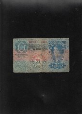 Austria Austro Ungaria 20 kronen korona 1913 (1919) supratipar Deutschosterreich seria382168 uzata
