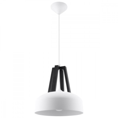 Lampă Suspendată Casco Alb-Negru Din Oțel/Lemn, 1 Bec Dom Modern De Interior foto