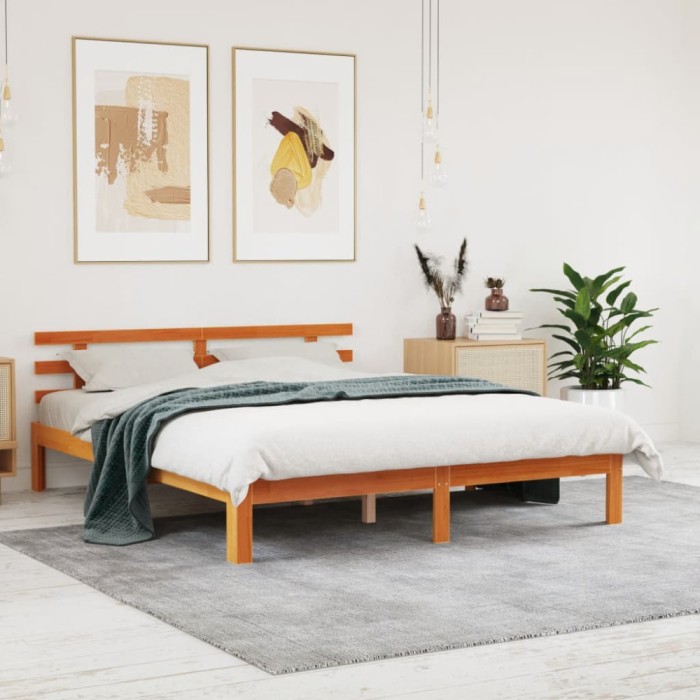 vidaXL Cadru de pat fără saltea, maro ceruit 150x200 cm lemn masiv pin 844275