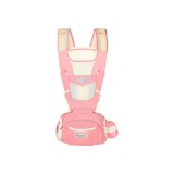 Marsupiu Ergonomic Bebe All in One cu Scaunel Detașabil, 10 Poziții, Roșu/Roz, Buzunar Accesorii, Glugă
