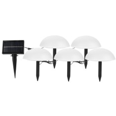 Decoratiune pentru gradina, lampa solara in forma de ciuperca, 5 ciuperci, alb cald