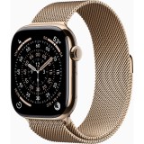 Apple Watch Series 11, GPS + Cellular, 46mm, Gold Titanium Case, Gold Milanese Loop, S/M