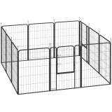 PawHut Țarc cu 12 Panouri din Oțel pentru C&acirc;ini de Talie Medie, 80 cm &Icirc;nălțime, Negru | Aosom Romania