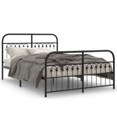 Cadru pat metalic cu tablie de cap/picioare, negru, 140x190 cm foto