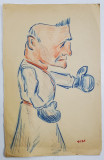 Caricatura PIRO: Boxer in Halat, Perioada Interbelica, Creioane Colorate, 19.5x31cm, Semnata