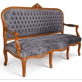 Canapea baroc lemn masiv mahon, catifea gri inchis, 3 locuri, stil francez opulent, Marie Antoinette
