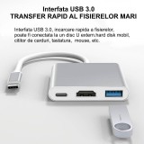 Adaptor tip c hdmi, hub, USB 3.0, 4K, incarcator pd, 3in1