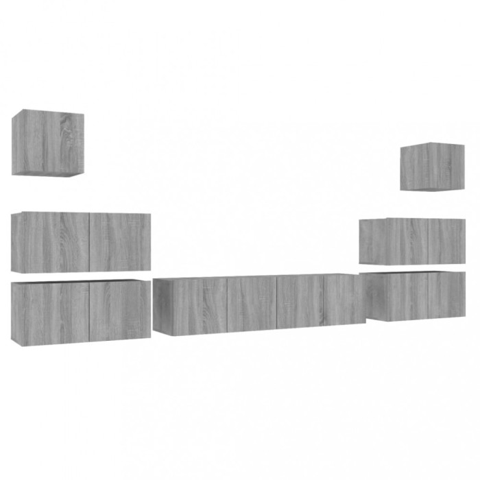 Set dulap TV, 8 piese, gri sonoma, lemn prelucrat