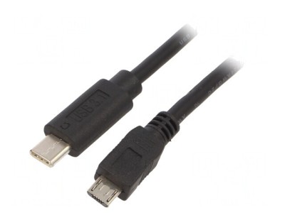 Cablu USB 2.0 Micro USB-B la USB-C Aurit 1.8m Negru foto
