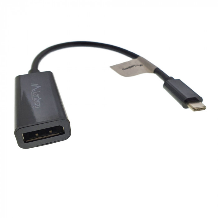 Cablu convertor cu adaptor, Lanberg 41849, conector USB 3.1 tip C tata la DisplayPort mama, lungime 15cm, negru