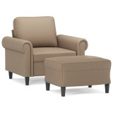 Cumpara ieftin Fotoliu canapea cu taburet, cappuccino, 60 cm, piele ecologica