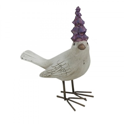 Decoratiune Pasare cu Floare, 10 cm, alb foto